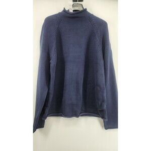 J. Crew Roll Neck Sweater 1988 Blue Cotton Mens Medium Fisherman Heavyweight